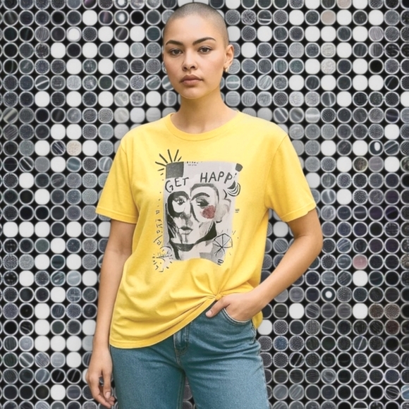Vintage Quentin Jones Wearable Pop ART T-Shirt Yellow PUNK - Picture 1 of 12